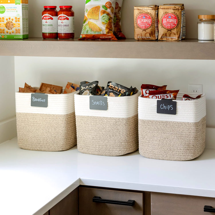 Storage Cubes 11 Inch Cotton Rope Woven Baskets for Organizing (3 Count)