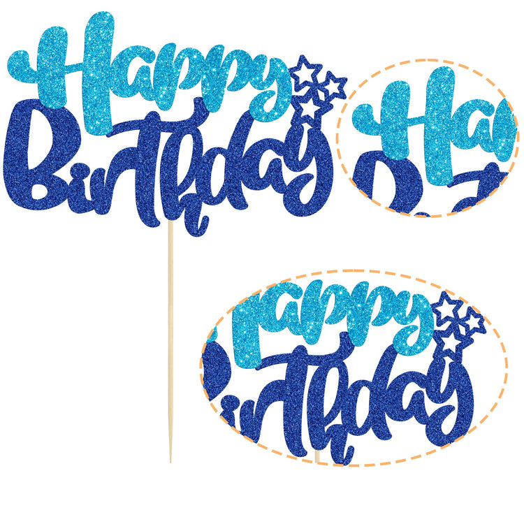 1Pcs Happy Birthday Cake Topper Glitter Cake Pick for Celebrating Anniversary Theme Party Cake Decorations Supplies Blue
