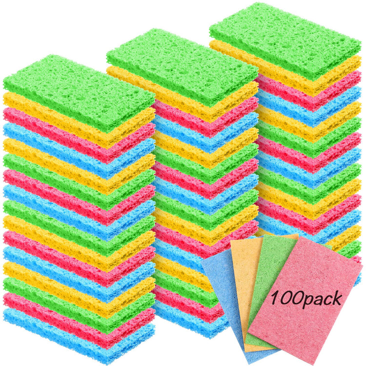 100 Pieces Compressed Wood Pulp Dish Sponges for Kitchen