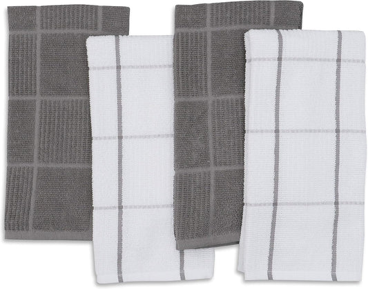 AMOUR INFINI Kitchen Towels Pack of 4 Absorbent, Quick Drying Premium Terry Cotton Dish Towel with Hanging Loop 16x28 Inch Hand & Tea Towels (L.Grey) - Nestoria