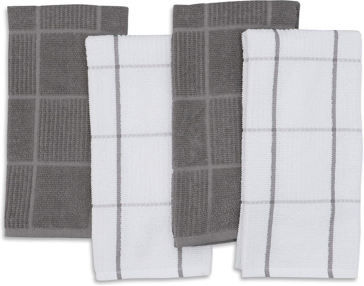 AMOUR INFINI Kitchen Towels Pack of 4 Absorbent, Quick Drying Premium Terry Cotton Dish Towel with Hanging Loop 16x28 Inch Hand & Tea Towels (L.Grey) - Nestoria