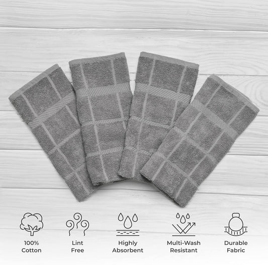 100% Cotton Terry Dish Towels, 4 Pack Plain, 16 x26 Inches, Super Soft and Absorbent Kitchen Towels, Perfect for Kitchen Cleaning and Dish Washing | Light Gray - Nestoria