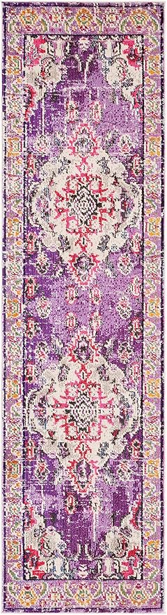 SAFAVIEH Monaco Collection Runner Rug - 2'2" x 8', Violet & Fuchsia, Non-Shedding & Easy to Clean, Distressed Medallion Design, Ideal for Hallway, Foyer, Entryway, Kitchen, Bedroom (MNC243P)