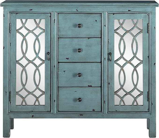 Coaster Home Furnishings - Rue - 4-Drawer Wood Accent Cabinet with Farmhouse Style, Trellis Pattern, Doors & Shelves - Living Room, Entryway & Home Kitchen - Blue - 950736