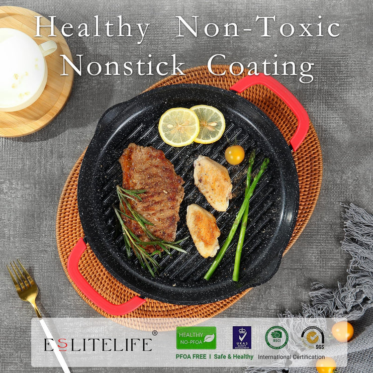 Nonstick Grill Pan with Lid & Tongs for Stove Tops