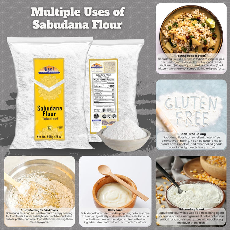 Rani Sabudana Flour (Tapioca/Sago Flour) 28oz (1.75lbs) 800g ~ All Natural | Vegan | Gluten Friendly | NON-GMO | Kosher | Indian Origin - Nestoria