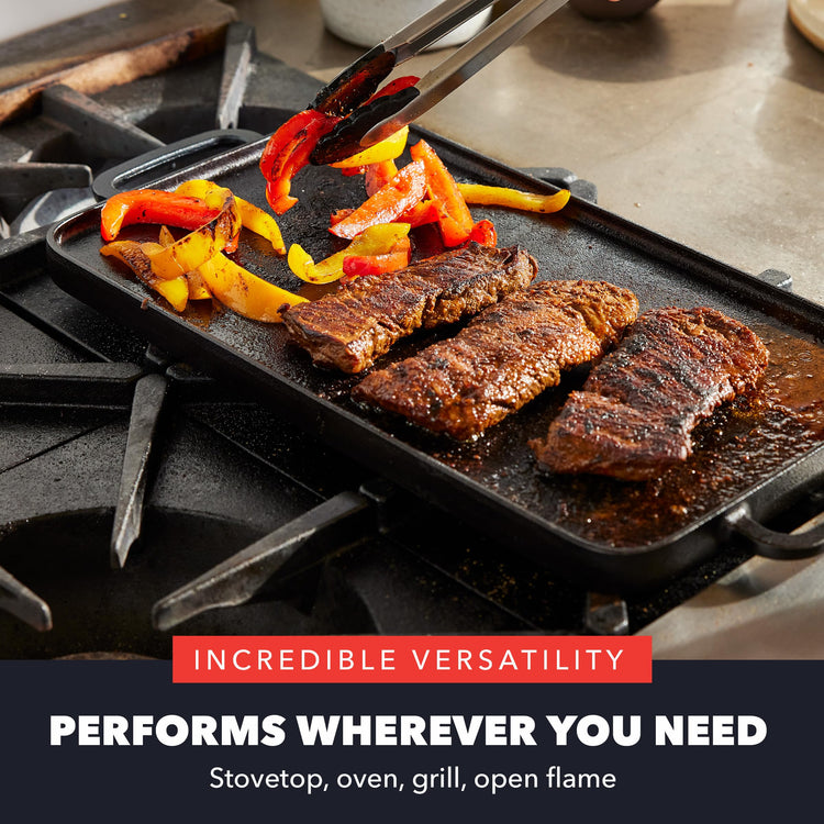 x Bobby Flay 16.5 x 9.5 Cast Iron Reversible Double Burner Griddle
