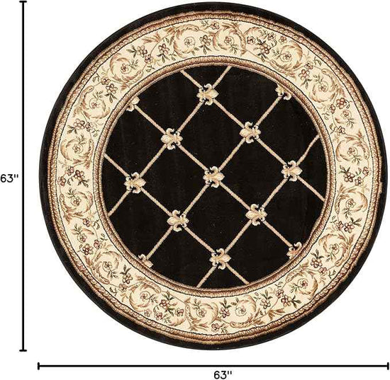 Well Woven Timeless Collection Fleur De Lis Black 5' Foot Round Luxurious Traditional French Aubusson Oriental Area Rug Perfect for Living Room Bedroom or Dining Room Easy-to-Clean Durable Design