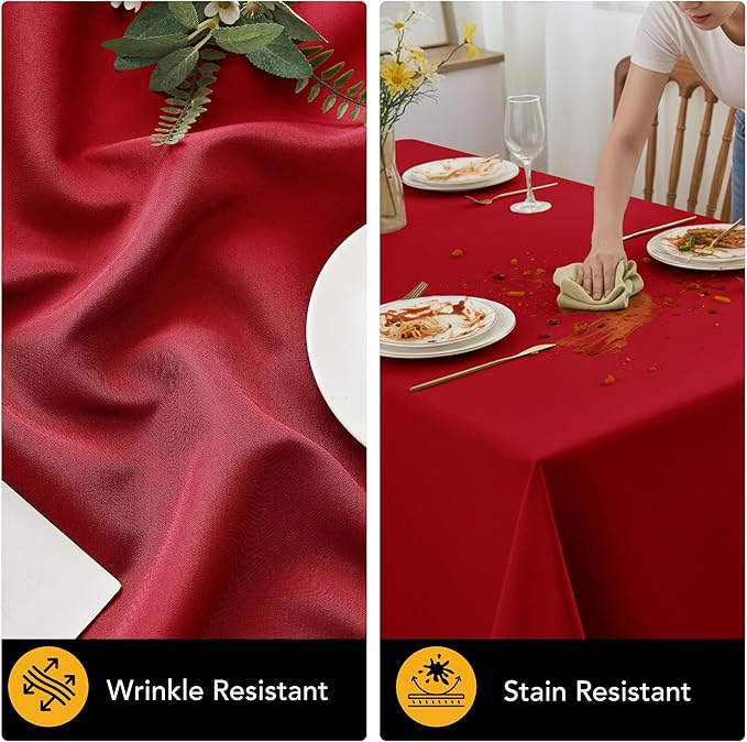 10-Pack Red Tablecloths for Rectangle Tables, 70 x 108 Inches, Stain-Resistant Polyester Fabric for 6 Foot Tables - Washable Table Covers for Weddings, Banquets, Birthday Parties, Events