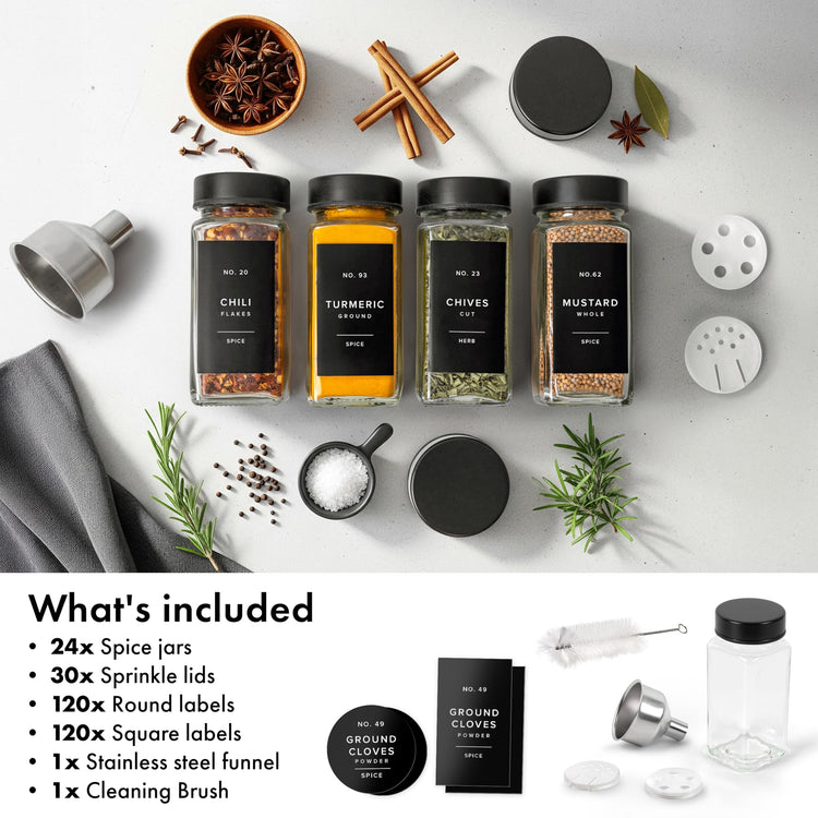 Glass Spice Jars with Label (24 Count)