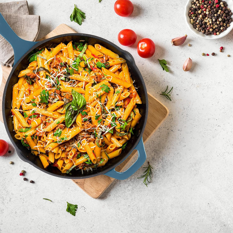 Utopia Kitchen Cast Iron Frying Pan 10.25 Inch, Cast Iron Chefs Pan, Pre Seasoned Skillet, Safe Grill Cookware for Indoor & Outdoor Use, Teal - Nestoria