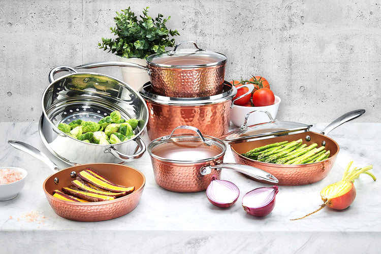Hammered Collection Pots and Pans 10 Piece Premium Ceramic Cookware Set