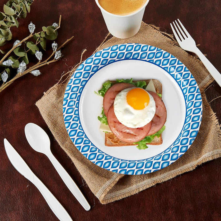 MUCHII Paper Plates 10 Inch, 150 Count Soak and Cut Proof, Blue Large Disposable Plates Bulk for Daily Use, Parties