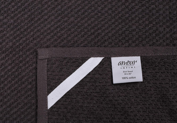 AMOUR INFINI Kitchen Towels Pack of 4 - Absorbent, Quick Drying Premium Cotton Tea Towel - Kitchen Linens 16x28 Inch Dish Towels with Hanging Loop (D.Grey) - Nestoria