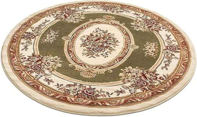 Well Woven Timeless Collection Le Petit Palais Green 5' Foot Round Luxurious Traditional French Medallion Oriental Area Rug Living Room Bedroom Dining Room Easy-to-Clean Durable Design