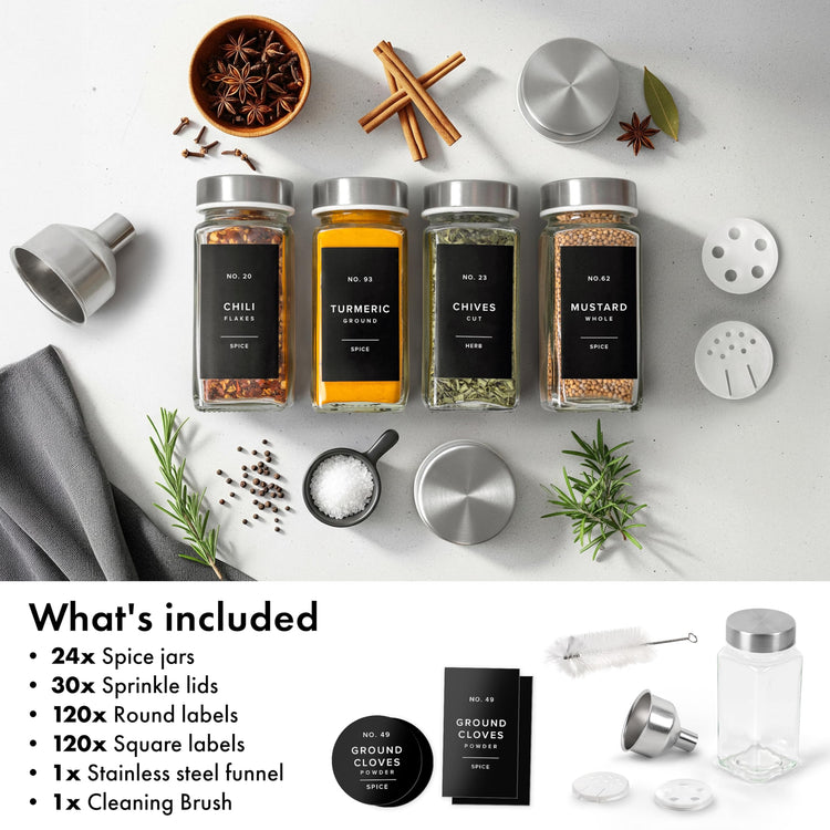 Glass Spice Jars with Label (24 Count)