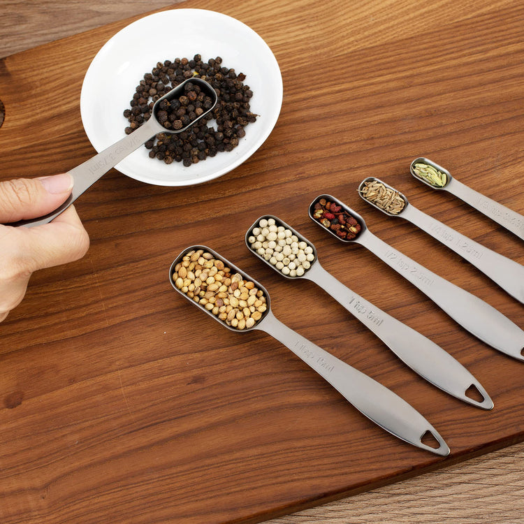 6-Piece 18/8 Stainless Steel Measuring Spoons Set, Dark Gray