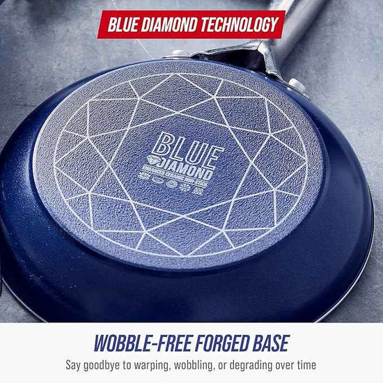 Blue Diamond 14 Piece Cookware Set, Diamond Infused PFAS & PFOA-Free Ceramic Nonstick Pots and Pans, Durable, Non Toxic, Metal Utensil Safe & Scratch Resistant, Dishwasher & Oven Safe, Blue