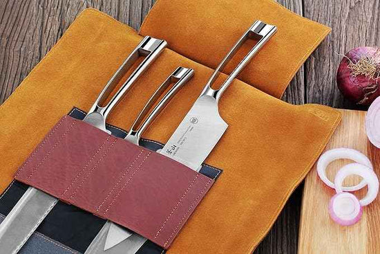 Cangshan N1 Series 4 Piece Leather Roll Knife Set, Silver
