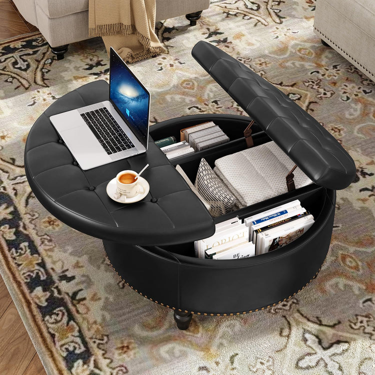 30 Inch Large Round Ottoman with Storage Circular