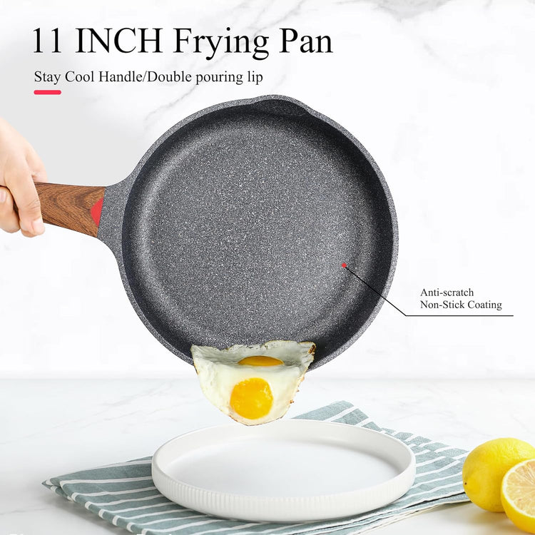 Vinchef 11" Non Stick Frying Pans, Skillet with Lid Used for All Stoves, Induction Non Toxic Cookware, Cooking Pans Nonstick Capable of Kitchen - Nestoria