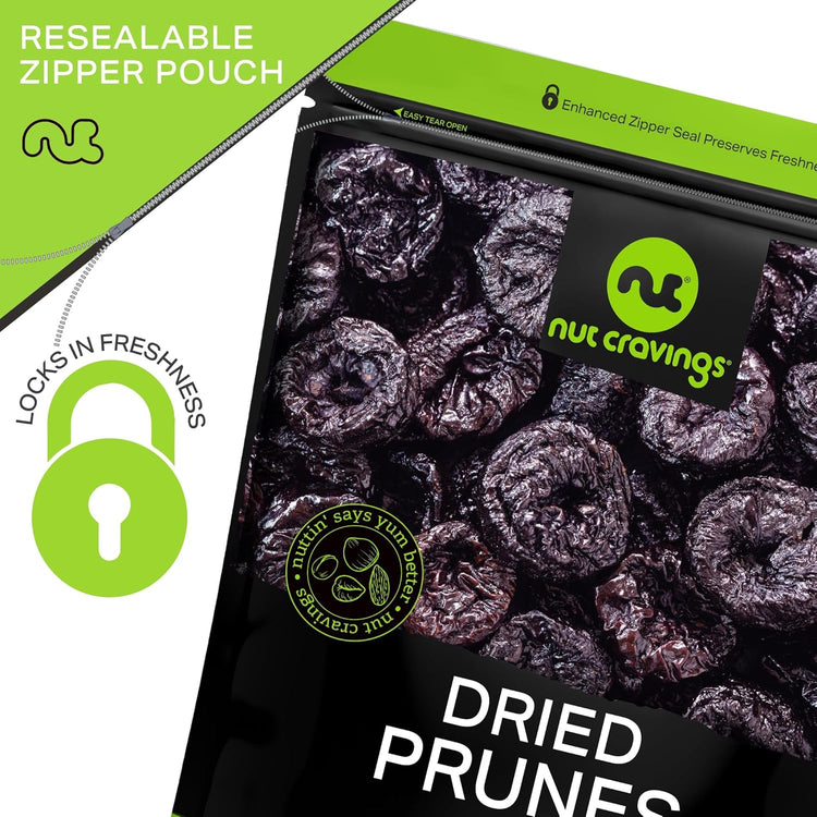 NUT CRAVINGS - Dried Prunes Pitted Unsweetened, Dry Plums No Sugar Added (48oz, 3 LB) Bulk Dry Fruits Packed Fresh in Resealable Bag - Sweet Healthy Snack, Naturally Grown, Vegan, Kosher
