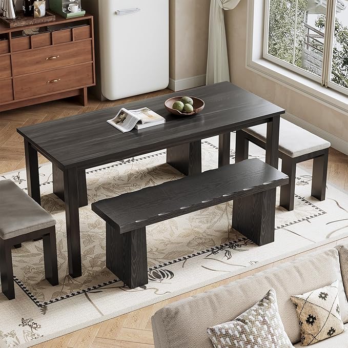 LITTLE TREE 47-Inch Wooden Entryway Bench, Farmhouse Dining Bench with Sturdy Frame for Dining Room, Bedroom, Living Room Hallway Kitchen, Easy Assembly (Black)