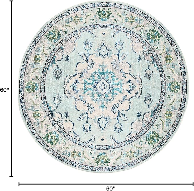 SAFAVIEH Monaco Collection Area Rug - 5' Round, Light Blue & Ivory, Non-Shedding & Easy Care, Ideal for High Traffic Areas in Living Room, Foyer, Bedroom (MNC243K-5R)
