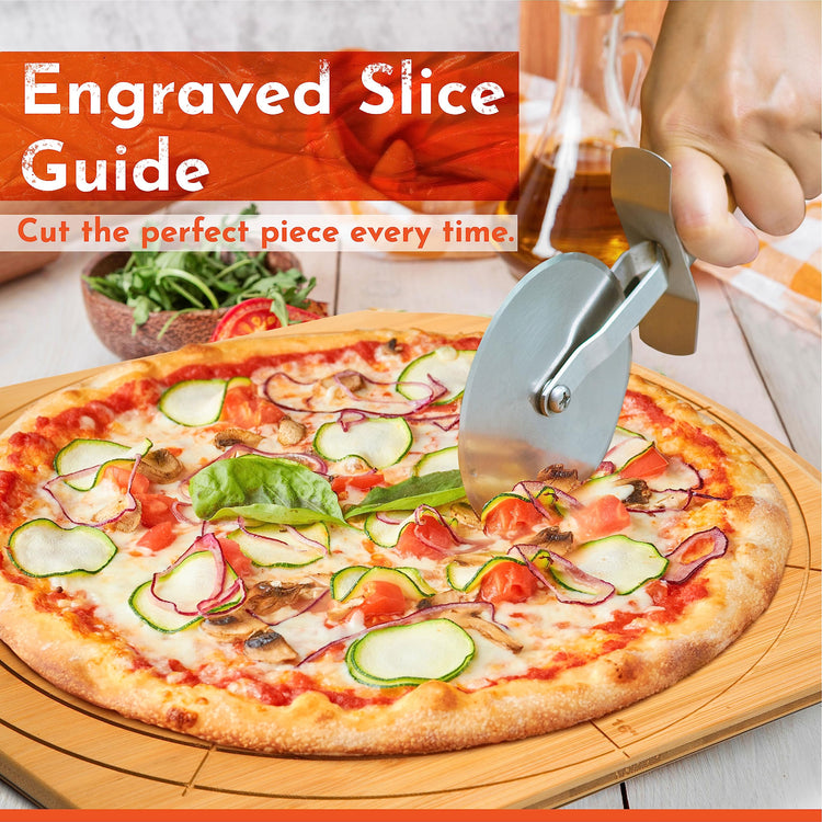 Wooden Pizza Peel 16 Inch Board with Engraved Sizes