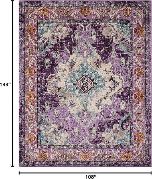SAFAVIEH Monaco Collection Area Rug - 9' x 12', Violet & Light Blue, Non-Shedding & Easy to Clean, Distressed Medallion Design, Ideal for Living Room, Bedroom, Dining Space (MNC243L)