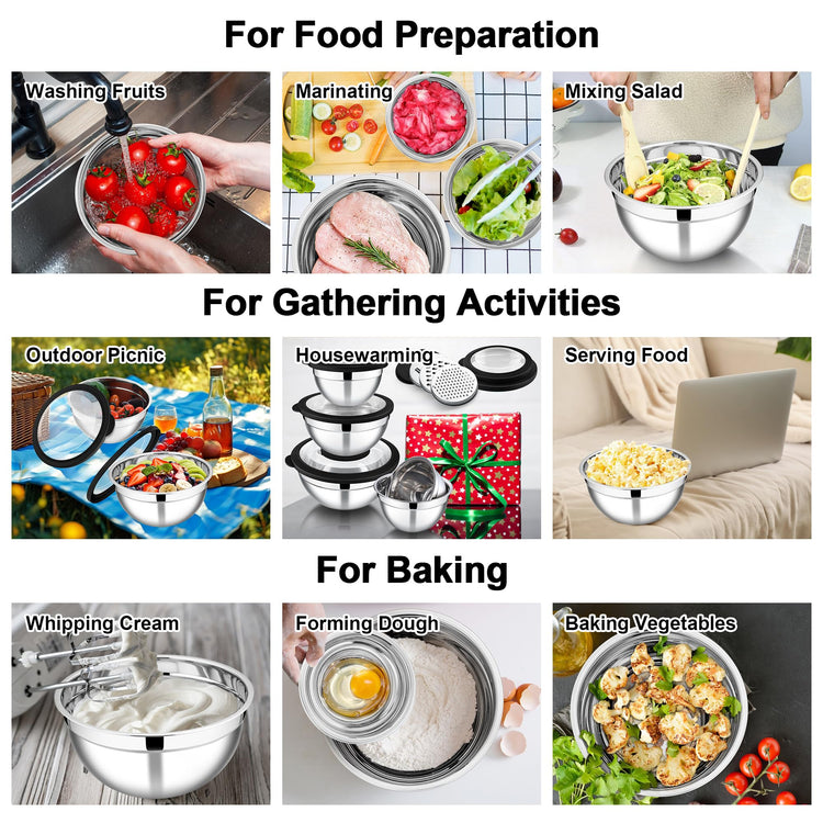 Mixing Bowls Stainless Steel Salad Mixing Bowl with Lid & Grater Set (5 Count)