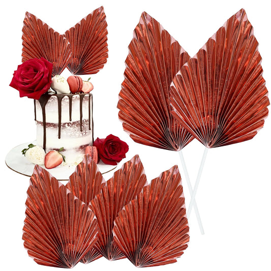 6Pcs Paper Palm Fan Cake Toppers Palm Spear Leaves Fan Cupcake Toppers Cake Insert Decorations Craft DIY Cake Bakeware Decoration for Birthday Wedding Party Supplies Light Rose Gold (6 Count)