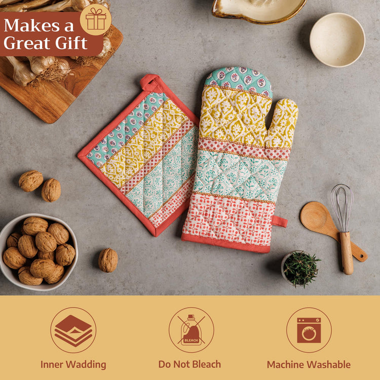 100% Cotton Oven Mitt & Pot Holder Set