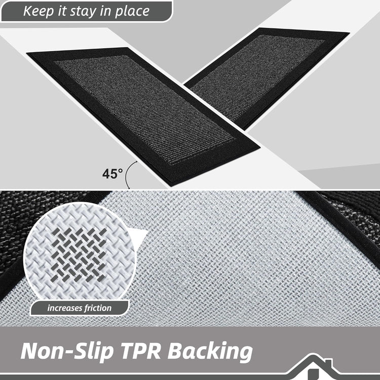 BEQHAUSE Kitchen Rugs and Mats Set of 2 Non-Slip Kitchen Mats for Floor, Absorbent and Stain Resistant Kitchen Runner, Machine Washable Rugs for Kitchen, Laundry & Sink, 20"x32"+20"x48", Black