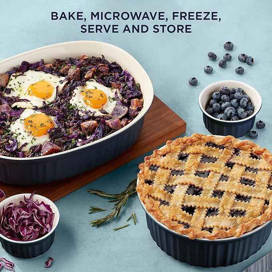 CorningWare Ceramic Bakeware Set with Lids, Chip and Crack Resistant Stoneware Baking Dish, Microwave, Dishwasher, Oven, Freezer and Fridge Safe, 12-Piece French Navy