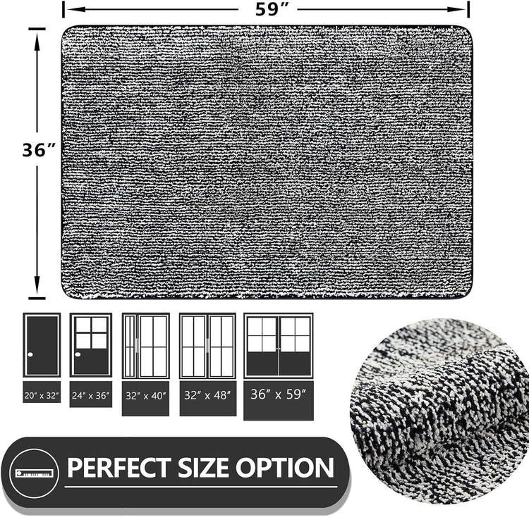 REFETONE Indoor Doormat, Front Door Mat 36"x59" Absorbent Rubber Backing Non Slip Back Door Mats, Washable Low-Profile Inside Floor Mat Door Rugs for Entryway, Resist Dirt Mud Mat for Dogs, Black