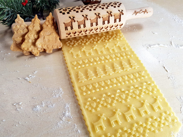 CHRISTMAS 3 Mini Embossed Rolling Pin Set Wooden Laser Engraved Textured rolling pins with Snowflakes