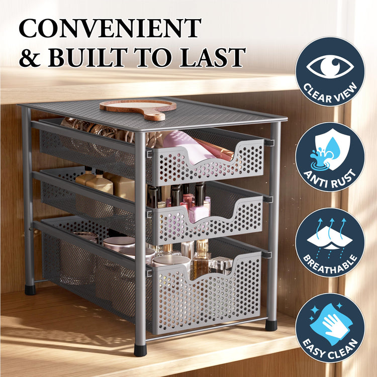 Stackable 3 Tier Sliding Basket Organizer Drawer (3 Count)