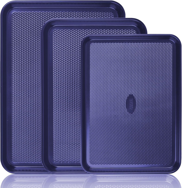 Baker's Secret Baking Sheets Non Stick, 3x Cookie Sheets for Oven, Diamond Texture Premium Air Flow, Set of 3 Baking Trays, Extra Thick 0.6mm with Diamond Base PFOA, PFOS, PTFE and PFAS free Bakeware