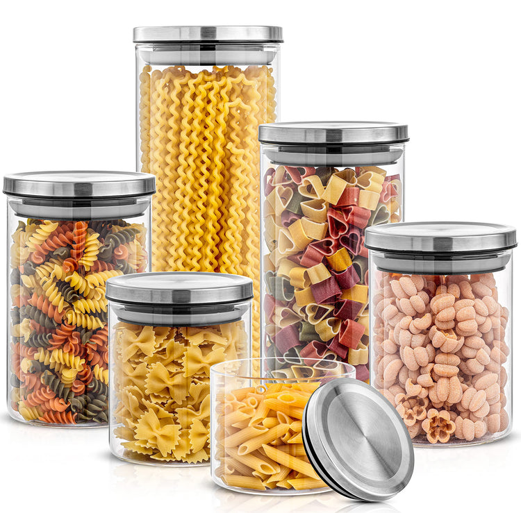 Kitchen Canister Set. 6 Glass Jars with Lids (6 Count)