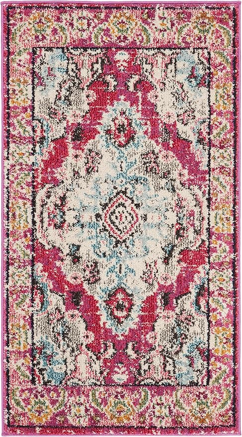 SAFAVIEH Monaco Collection Area Rug - 2'2" x 4', Pink & Multi, Non-Shedding & Easy to Clean, Distressed Medallion Design, Ideal for Front Door, Kitchen, Entryway, Accent Space (MNC243D)