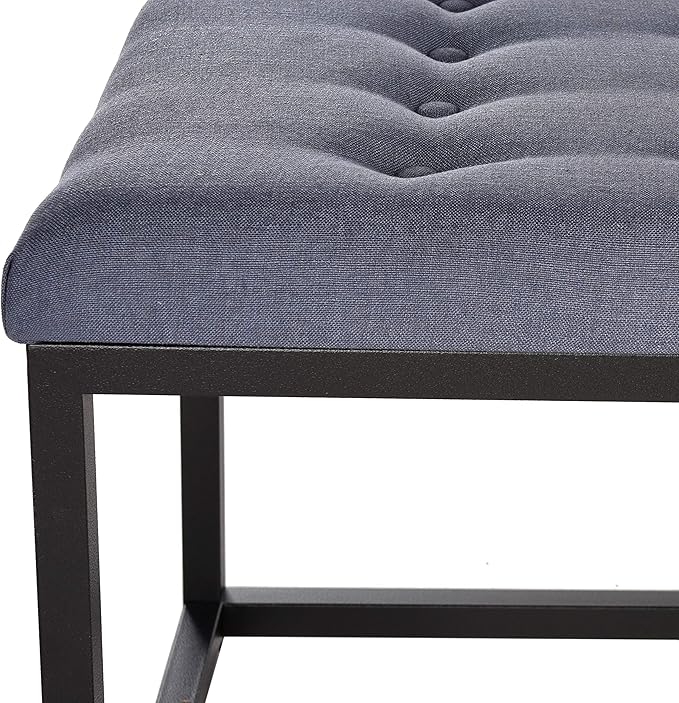 SAFAVIEH Home Collection – Reynolds Navy Tufted Upholstered Accent Bench, Modern Parsons-Style Open Frame Bench for Bedroom, Entryway or Living Room, Black Legs (FOX6225B)