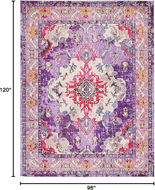 SAFAVIEH Monaco Collection Area Rug - 8' x 10', Violet & Fuchsia, Non-Shedding & Easy to Clean, Distressed Medallion Design, Ideal for Living Room, Bedroom, Dining Space (MNC243P)