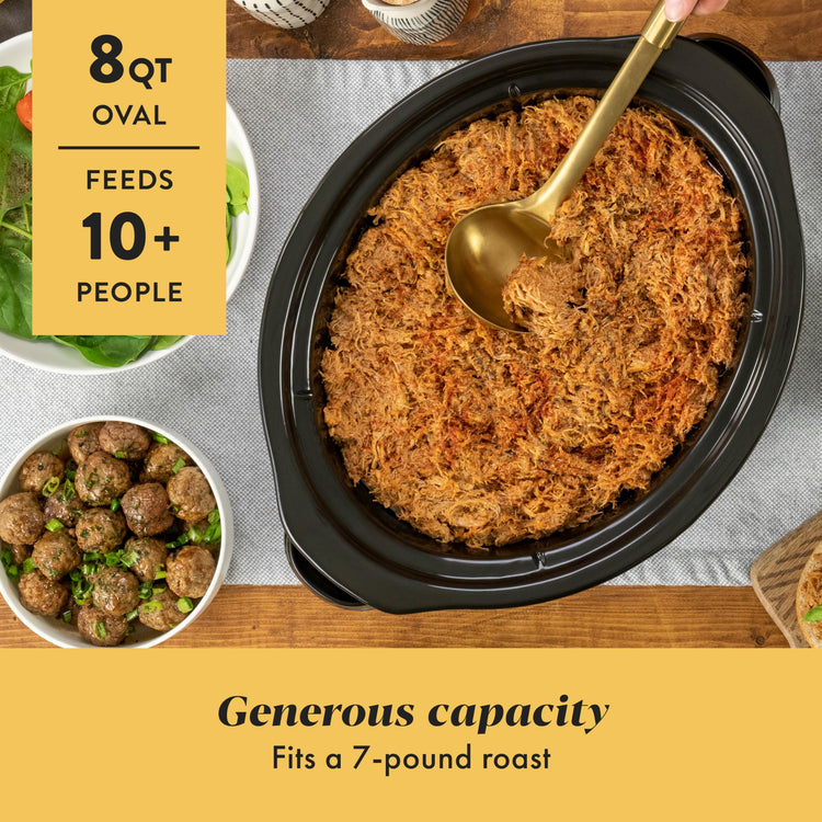 Large 8 Quart Programmable Slow Cooker with Auto Warm Setting Black Stainless Steel