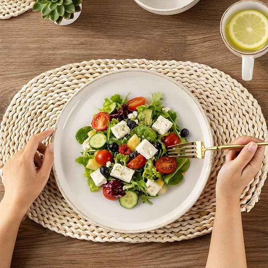 AmorArc Ceramic Dinnerware Sets with Pasta Bowls for 8, Handpainted Plates and Bowls Set with Rustic Terracotta Underside, Scratch Resistant Dishes Set, Dishwasher & Microwave Safe, 32 Pcs