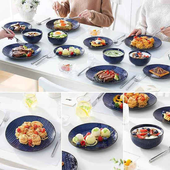 MALACASA 12 Pieces Dinnerware Sets, Modern Plates and Bowls Sets, Blue Dish Set for 4, Kitchen Ceramic Dinner Plates Dishware Set, Microwave and Dishwasher Safe, Series LYDIA