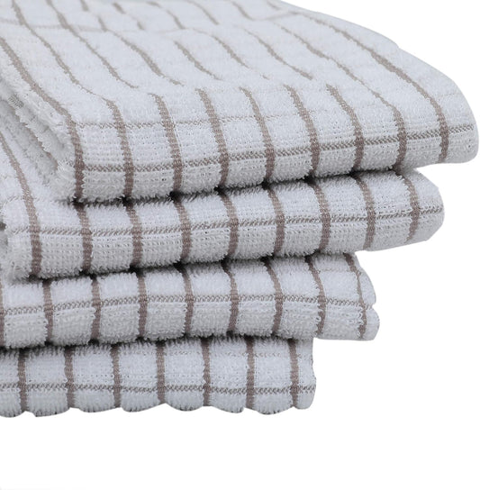 AMOUR INFINI Kitchen Towels Set of 4 - Highly Absorbent, Super Soft Terry Cotton 20x28 Inch Dish Towels with Hanging Loop - Hand & Tea Towels for Cleaning & Drying Dishes (Beige) - Nestoria