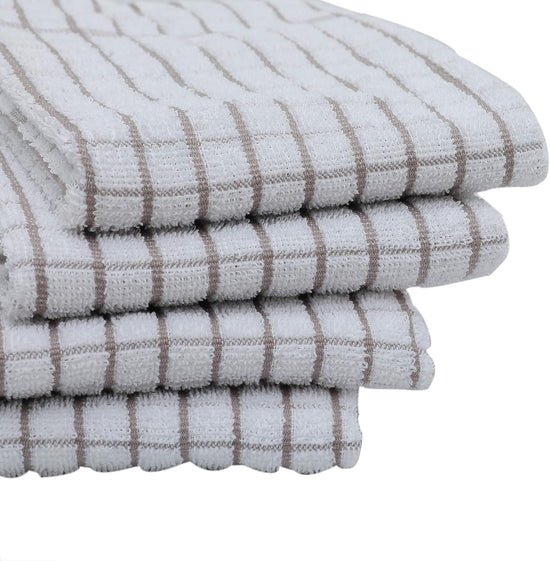 AMOUR INFINI Kitchen Towels Set of 4 - Highly Absorbent, Super Soft Terry Cotton 20x28 Inch Dish Towels with Hanging Loop - Hand & Tea Towels for Cleaning & Drying Dishes (Beige) - Nestoria