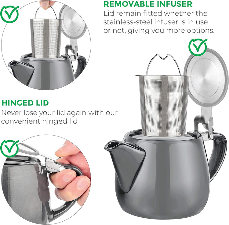 Tealyra - Pluto Porcelain Small Teapot Grey - 18.2-ounce (1-2 cups) - Unique Finish - Stainless Steel Lid and Extra-Fine Infuser To Brew Loose Leaf Tea - 540ml