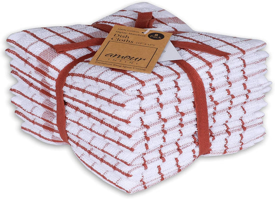 AMOUR INFINI Kitchen Dish Cloths Set of 8 - Ultra Soft, Highly Absorbent, Quick-Drying Terry Cotton Dishcloths 12"x12" Inch Wash & Cleaning Cloths for Kitchen & Dishwashing (Rust) - Nestoria